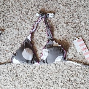 PILYQ Gray White Polka Dot Bikini Top
